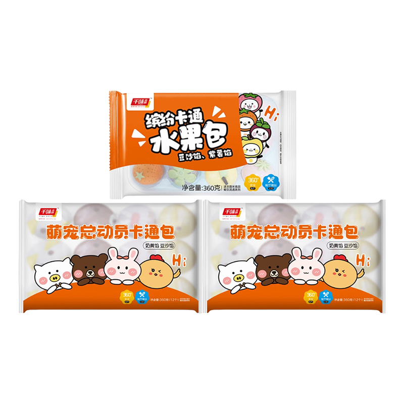 千味央厨混合装卡通包口感软糯速冻锁鲜缤纷水果型*1袋+萌宠型*2袋