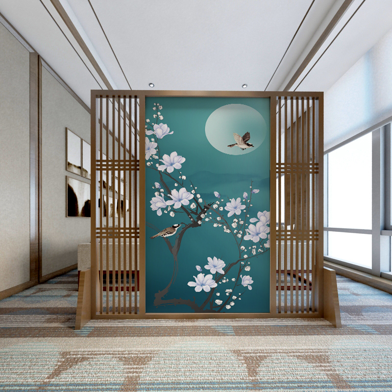 屏风隔断闪电客客厅玄关新中式木镂空格栅定制办公室入户茶室装饰座屏