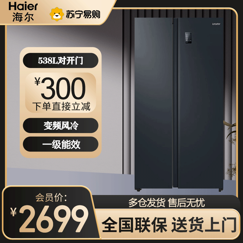 统帅(leader)海尔出品 538升对开门冰箱 DEO净味 一级双变频 超薄嵌入冰箱 BCD-538WGLSSEDBX