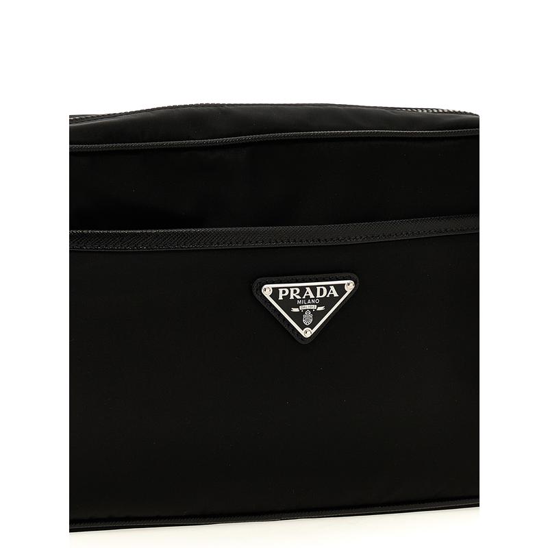 普拉达(PRADA)多功能织物皮革拼接连帽单肩包商务休闲通勤旅行实高清大图