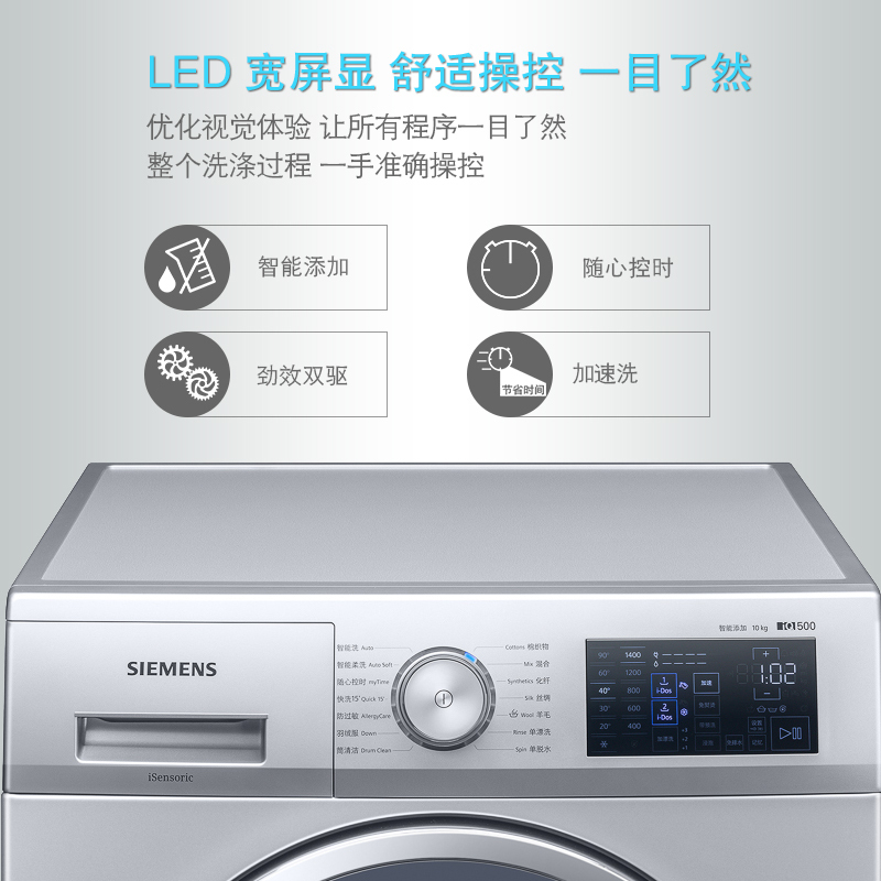 SIEMENS/西门子WB45UM181W 10公斤kg大容量家用全自动滚筒洗衣机高清大图