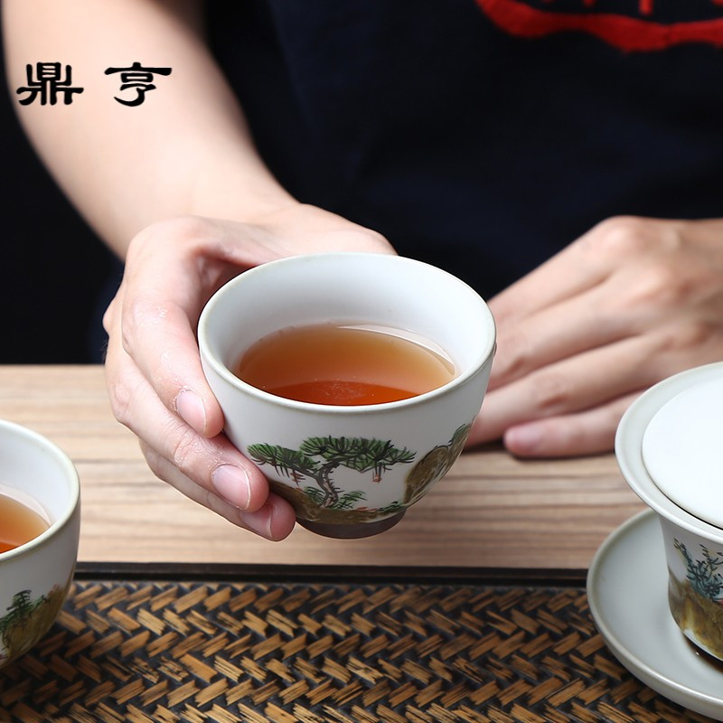 鼎亨功夫茶杯陶瓷品茗杯汝窑手绘小茶碗普洱杯子景德镇茶具主人杯