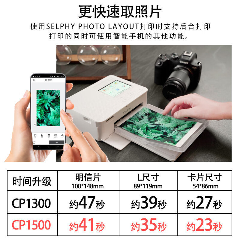 佳能(Canon) CP1300/CP1500照片打印机便携式手机无线家用相印机小型随身迷你相片证件洗照片打印机CP1500黑色 套餐一[入门体验]