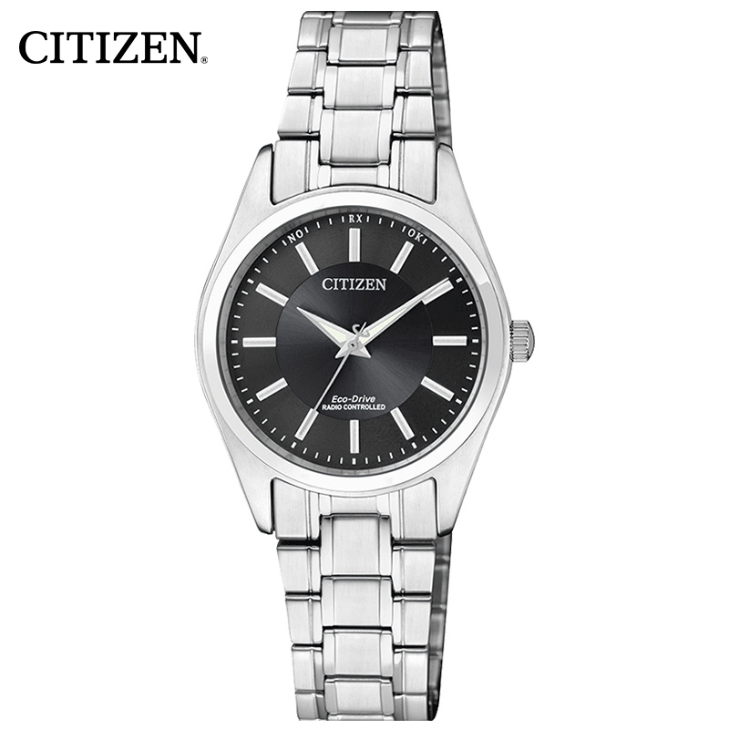 西铁城（CITIZEN）手表女士日韩品牌光动能电波黑盘小表盘不锈钢表带商务时尚女表ES5060-53E