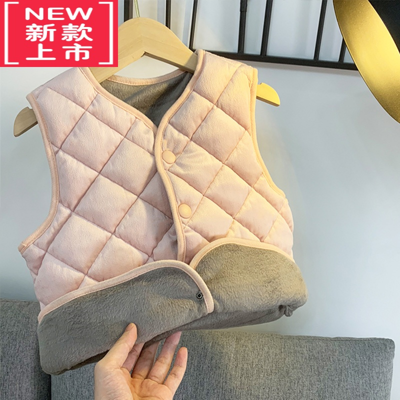 可莉允冬季加绒加厚儿童无袖棉服保暖女童校服器奇小学生小棉衣马甲