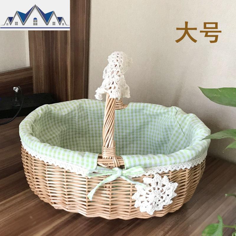 收纳筐藤编柳编收纳篮零食提篮购物篮摄影储物筐野餐篮水果篮花篮_617_912 原色绿格大号