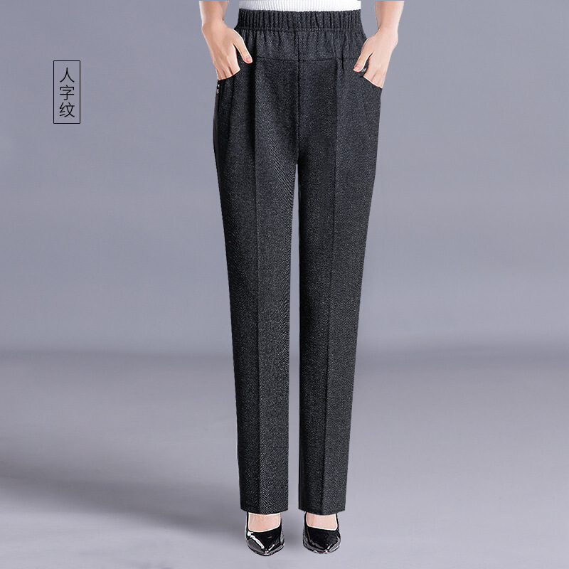 迪鲁奥（DILUAO)妈妈长裤子老年人春秋款外穿50中年松紧直筒高腰宽松60中老年女裤_764 人字纹 2XL(建议腰围2尺3-2尺5)
