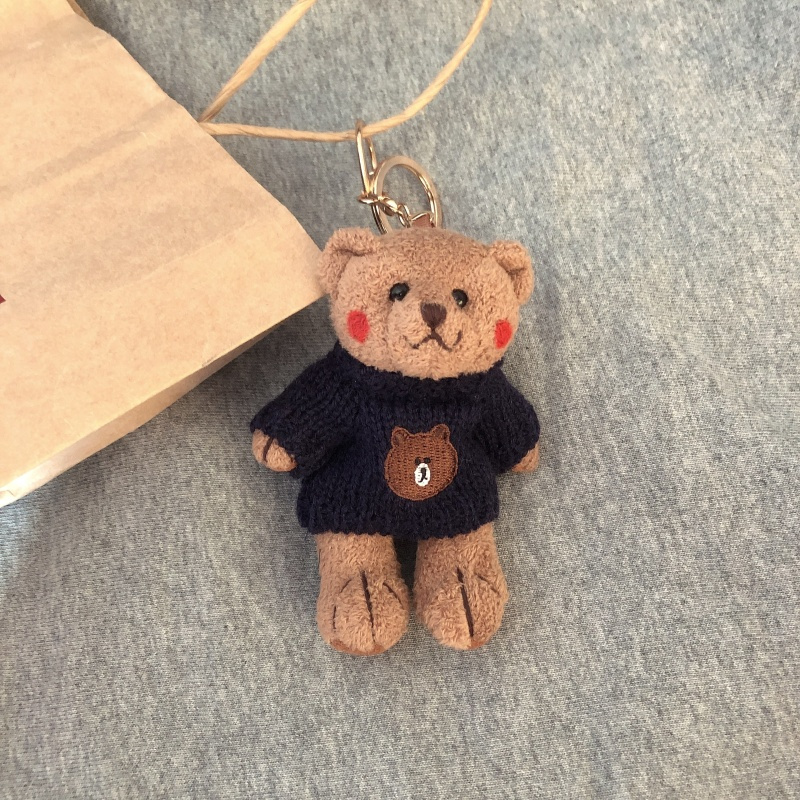 日系可爱卡通毛绒公仔玩偶腮红小熊挂件钥匙扣软萌包包配件饰品女布朗