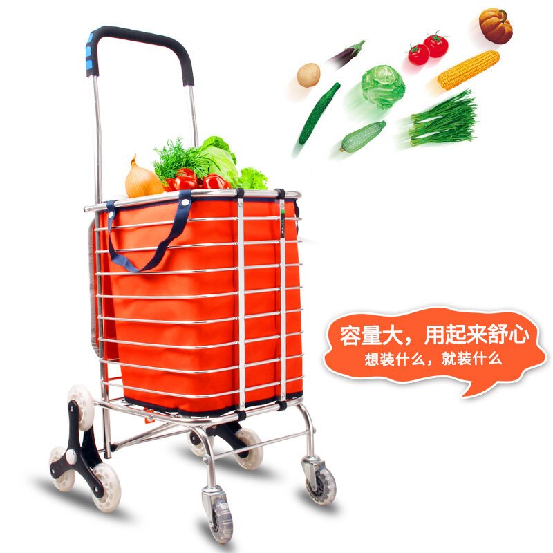 家用购物车买菜车小拉车可折叠爬楼手拉车便携铝合金推车拖车两轮标准款配置泡单轮