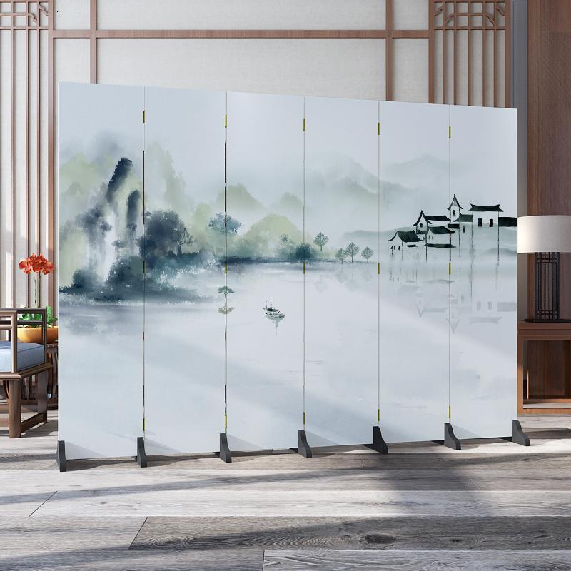 森美人北欧简约屏风隔断墙卧室遮挡家用客厅餐厅折叠移动布艺经济型折屏 卡其色花鸟山水12