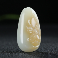 [莲香荷韵]新疆和田玉吊坠玉坠且末糖白玉荷花挂件玉佩天然玉石