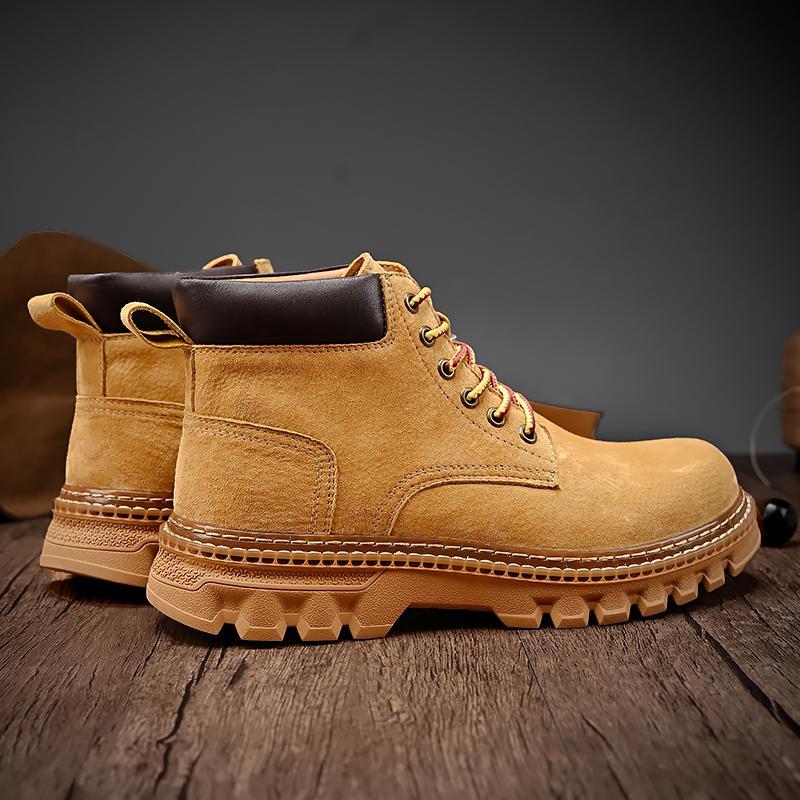 熠步骆驼男鞋秋冬季新款头层猪皮大靴马丁靴