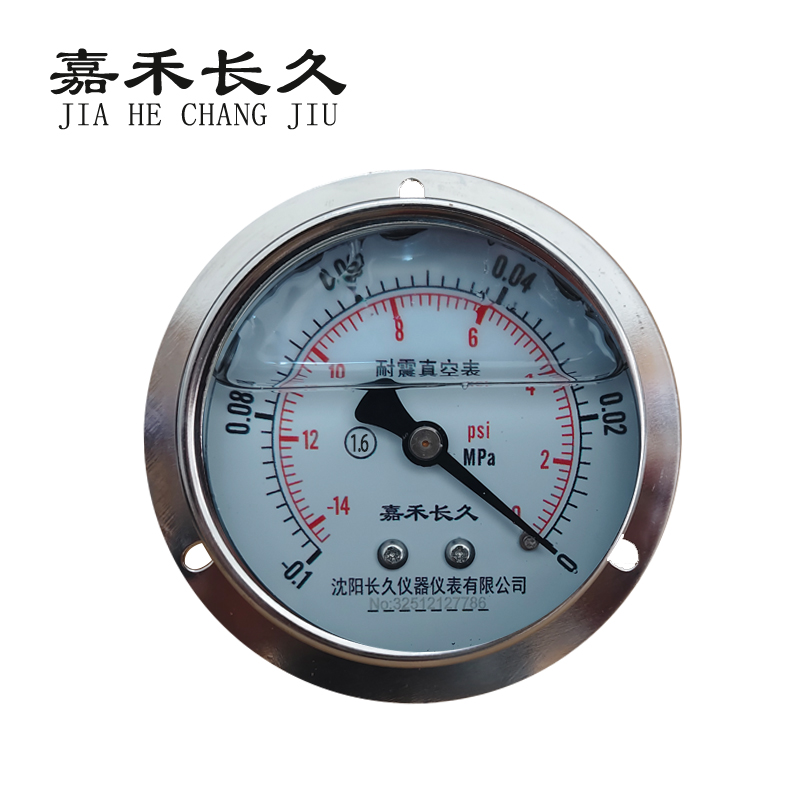 嘉禾长久 耐震真空压力表轴向带边检测型 YTN100ZT -0.1-0Mpa 块