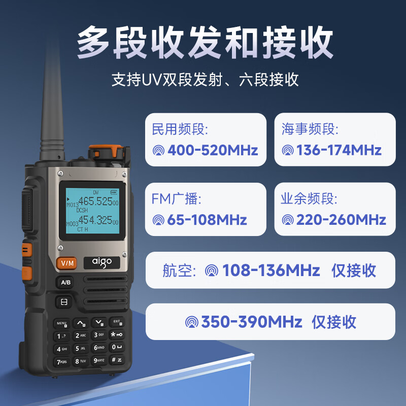 爱国者(aigo)E618S对讲机 UV多段大功率业余远距离民用户外自驾无线调频手台一键对频航空频高清大图