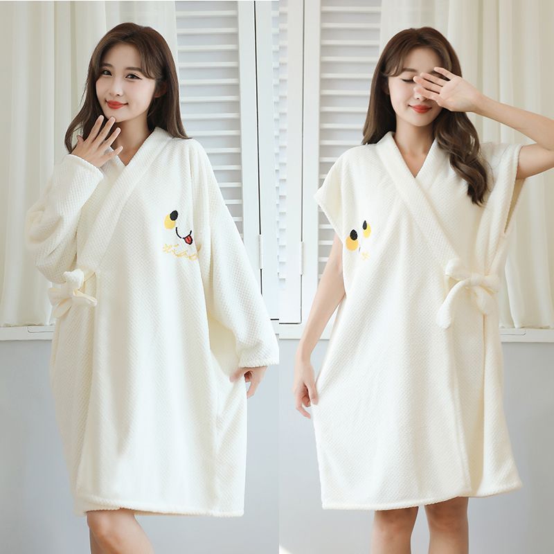 冬季加厚珊瑚绒浴袍菠萝格可穿浴巾加大加厚吸水速干柔软冬季浴裙高清大图