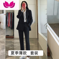 七斓职业西装套装女士2023新款韩版外套小个子大学生面试正装教师西服 4XL150-160斤 001黑色夏季薄款套装