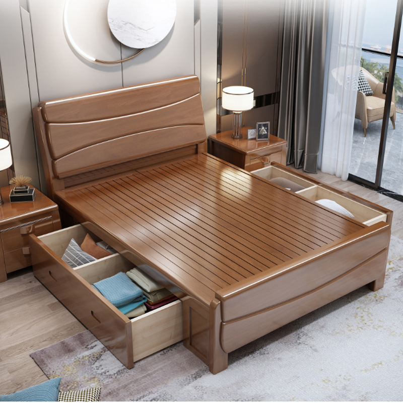 臻远ZY-SMC-72 现代简约实木床双人床 1.8米抽屉高箱