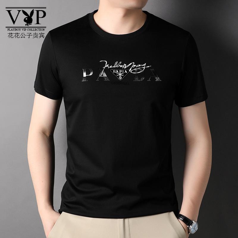 花花公子贵宾 短袖T恤男2022夏季新款白色圆领男装潮流休闲舒适体恤衫