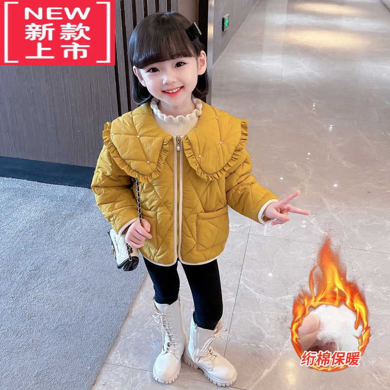 可莉允女童冬款加厚棉服女宝宝洋气娃娃领棉袄秋冬时髦韩版上衣外套冬装