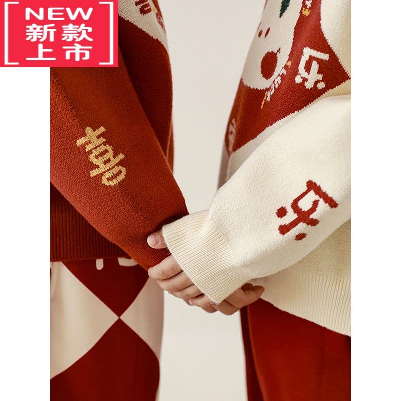 可莉允男童芝麻点提花过年服喜庆落肩毛衣冬新款儿童针织衫加厚保暖图片