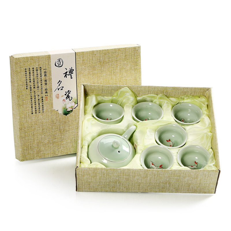 7头青瓷鱼杯茶具套装