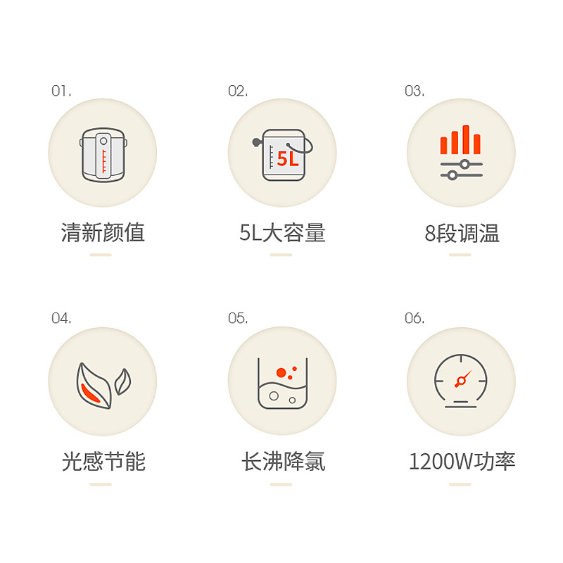 苏泊尔(SUPOR) 电热水瓶热水壶 家用5L大容量电水瓶八段智能保温304不锈钢 家用电水壶烧水壶 SW-50T101