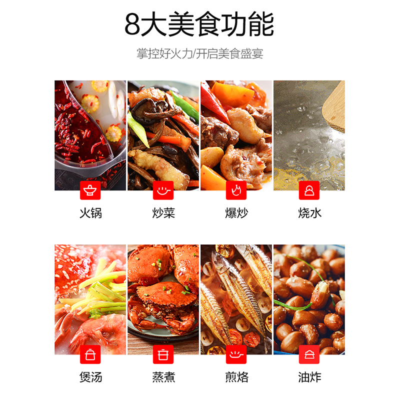 美的(Midea)电磁炉 C21-Simple103 8档火力 触控式 微晶面板 大线盘 电磁炉(赠汤锅)