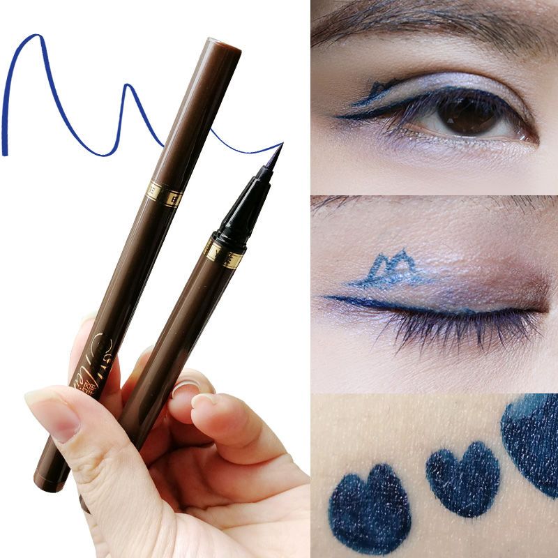 深蓝色棕色咖啡眼线液彩色女cos多色不脱色 蓝色06魅可姿眼线笔海绵头