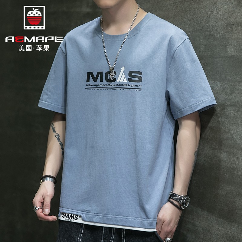 美国苹果纯棉t恤短袖男潮牌夏季宽松薄款半袖上衣服冰感夏装100纯棉