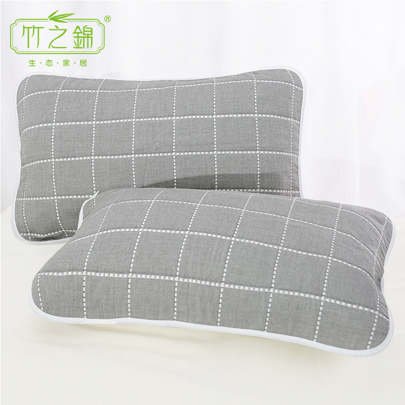 竹之锦 枕巾 纯棉纱布格子提花枕头巾 全棉透气 1对装 50*80cm高清大图