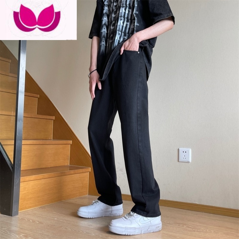 七斓纯黑色牛仔裤男宽松直筒款美式oversize裤子高街修身休闲长裤