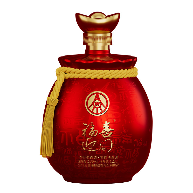五粮液股份公司出品 福喜迎门 福坛 浓香型白酒52度1.5L*1坛 礼盒装 年货送礼1469