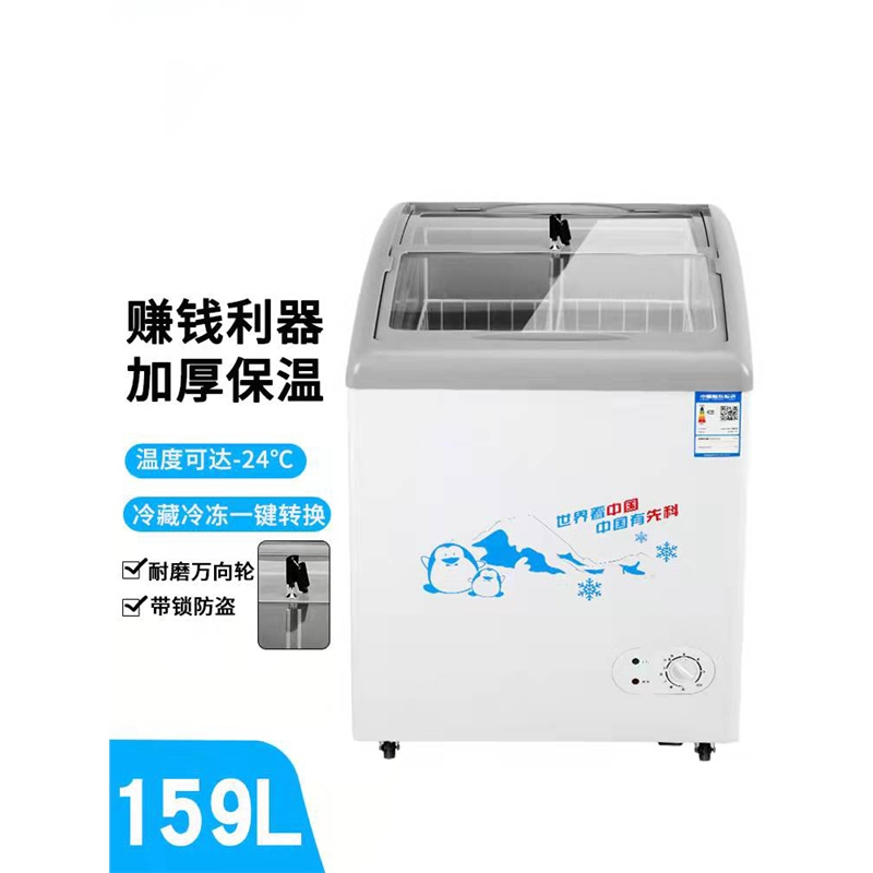 纳丽雅小型雪糕柜展示冰柜商用卧式圆弧冷藏冷冻小冰箱玻璃冷柜_套餐二