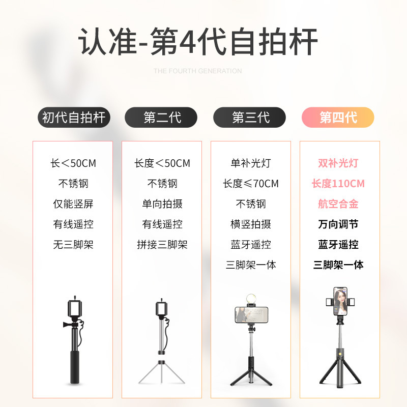 rtako-自拍杆手机直播支架一体式拍照神器抖音多功能适用苹果华为专用通用三脚架稳定器