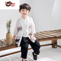 绿彩虹光儿童夏季薄款改良汉服套装男孩中式国风棉麻唐装文艺国学复古服装