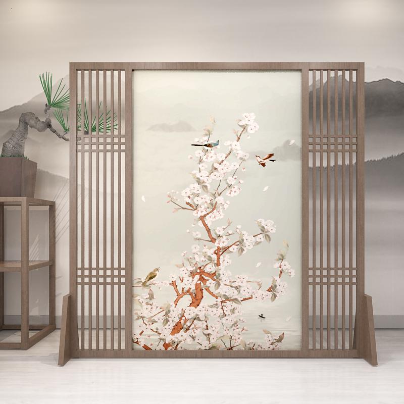 中式屏风隔断墙客厅玄关办公室酒店茶室装饰遮挡实木格栅定制座屏 C5胡桃木180*180CM 整装高清大图