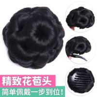 假发女发包盘头花苞发饰抓夹式九朵花丸子头盘发器卷发包五色发圈 深棕色