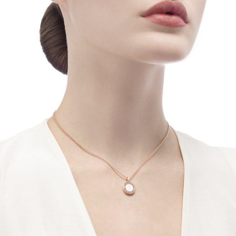 bvlgari宝格丽bvlgari系列经典款圆形18k金玫瑰金镶白贝母项链350553