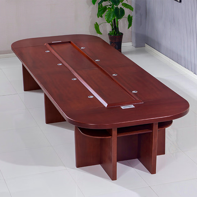 鑫金虎会议桌实木贴皮大型会议长桌椭圆形桌子H6高清大图