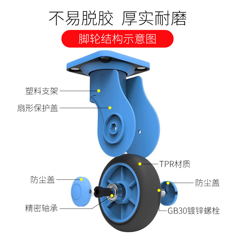 新越昌晖小推车脚轮定向轮万向轮耐磨工业轮子车轮轱辘 4寸tpr蓝全塑