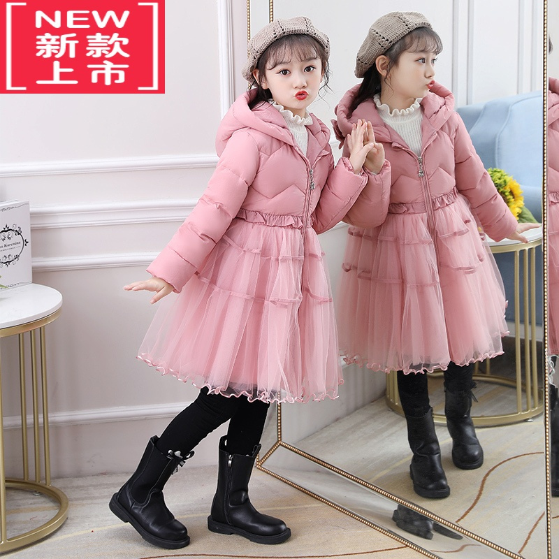 可莉允女童棉衣冬季小女孩洋气棉服裙中长款外套宝宝冬装棉袄儿童羽绒服