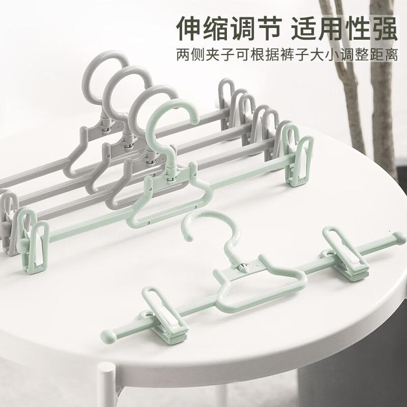 茶花(CHAHUA) 裤架子裤夹子衣架子挂裤子挂架裙夹裤挂收纳神器 灰+绿 15只