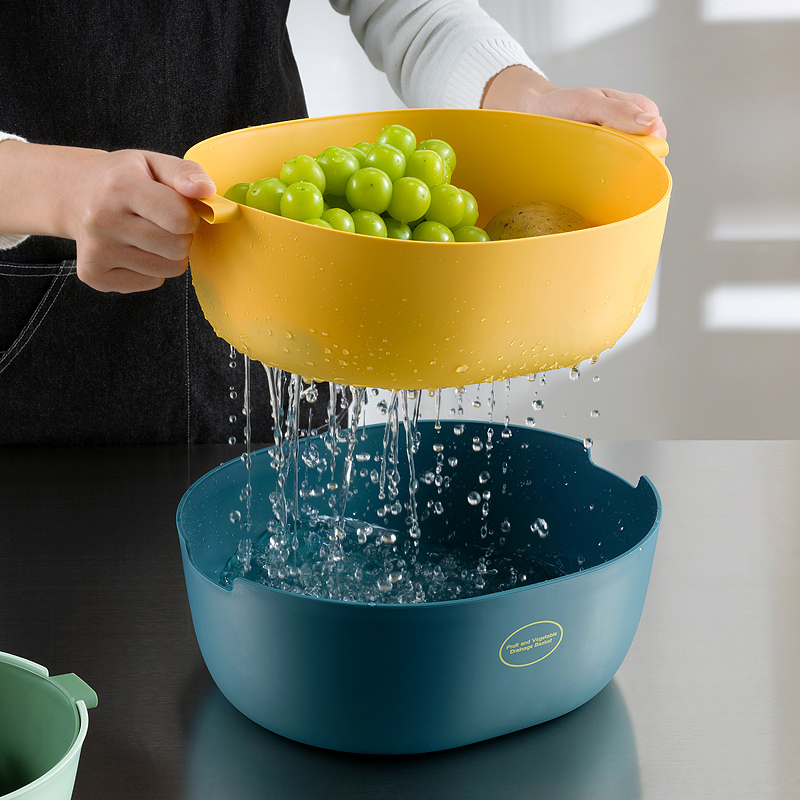 双层塑料洗菜盆沥水篮家用厨房淘菜筐大号创意洗沥水篮