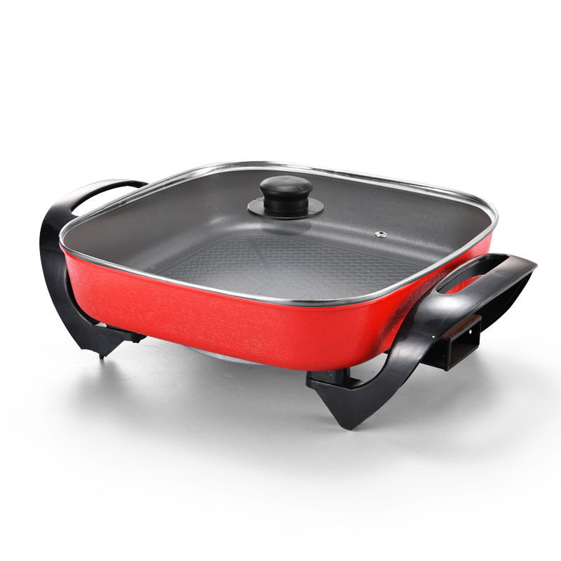 34f加高加厚煎烤锅麦饭石电热锅学生宿舍小方锅烤涮电火锅电煎锅|红色