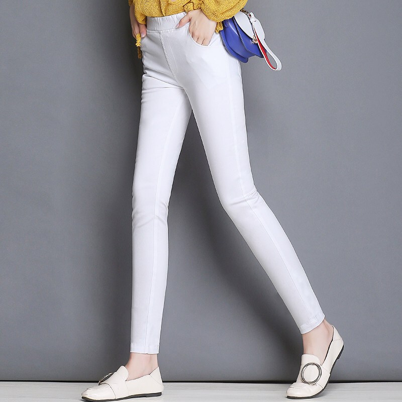2018新款白色裤子九分裤女夏季薄款高腰休闲小脚裤外穿秋装打底裤