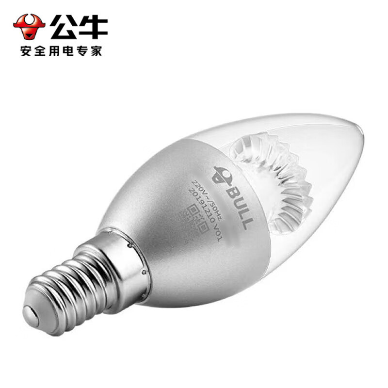 公牛 MQ-D003B-BS E14 LED灯泡3W 银色蜡烛泡6500K (日光色)