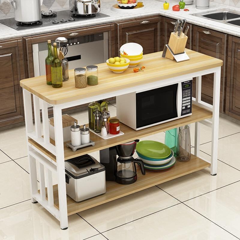 现代厨房桌切菜台小户型多功能料理台家用长方形简约餐桌钢木