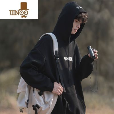 YANXU卫衣男连帽套头衫日系复古潮牌百搭青少年宽松休闲外套 黑色 XL