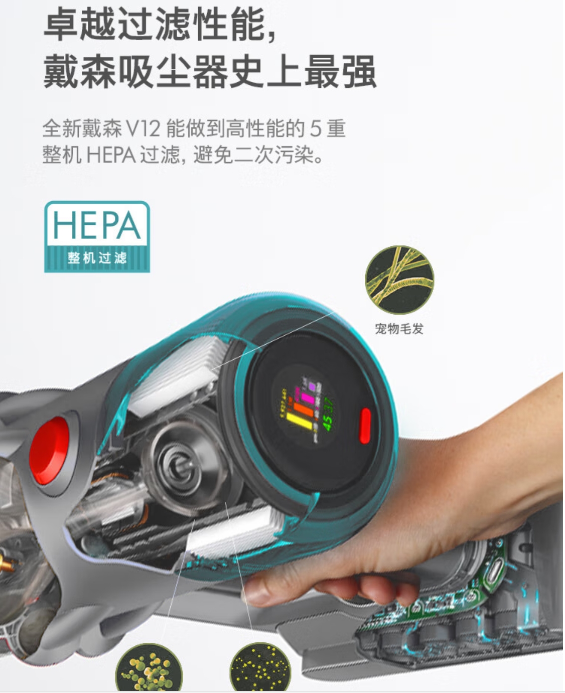 戴森(DYSON)V12 Detect Slim Fluffy 无绳吸尘器激光探测140AW大吸力除螨家用高清大图