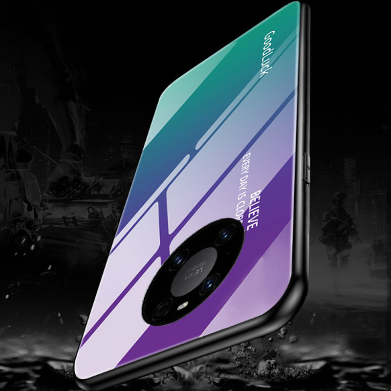 KONEL 华为mate40/30/20x 5G/20pro+手机壳P30/P20Pro玻璃壳渐变防摔琉璃潮镜面硬保护套高清大图